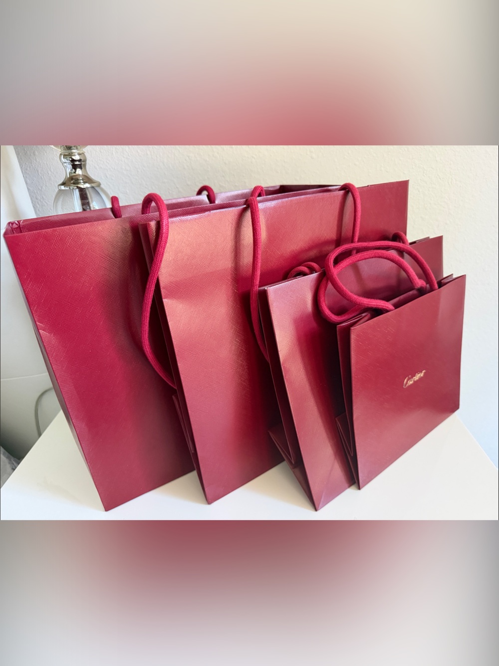 Cartier Red Paper Shopping Bags with Rope Handles x 4 Bags Various Sizes
